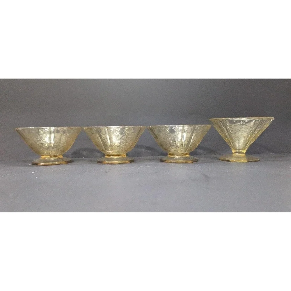 Federal‎ Glass Madrid Amber Sherbet Glasses, Set of 4, Vintage Etched Glassware